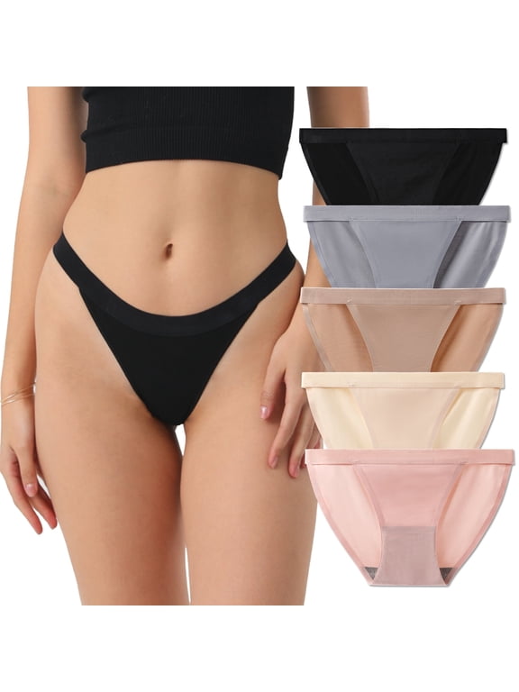 String Bikini Panties for Women Seamless High Cut Invisible Stretch Hipster Briefs 5 Pack,Size 6
