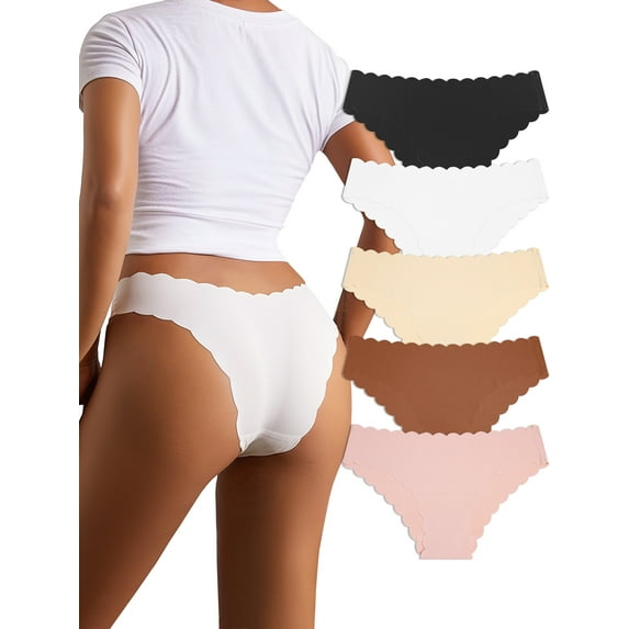 GaaiKei Women Seamless Cheeky Bikini No Show Panties Ladies Invisible Breathable Briefs Soft Stretch Underwear 5 Pack,Size 5