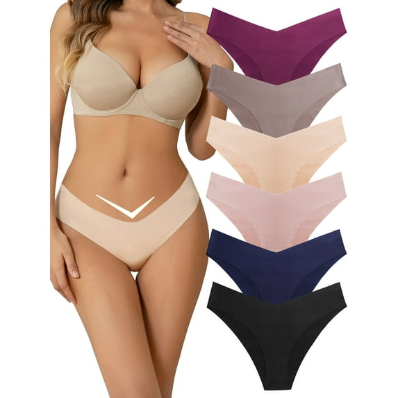 GaaiKei Women Seamless Underwear Soft No Show Stretch Bikini Invisibles Hipster V Cut Panties 6 Pack,Size 6