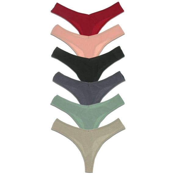 GaaiKei Women's Cotton Thong Panties Comfortable and Breathable Low Rise Hipster Underwear for Everyday Wear,6-Pack,Size 5