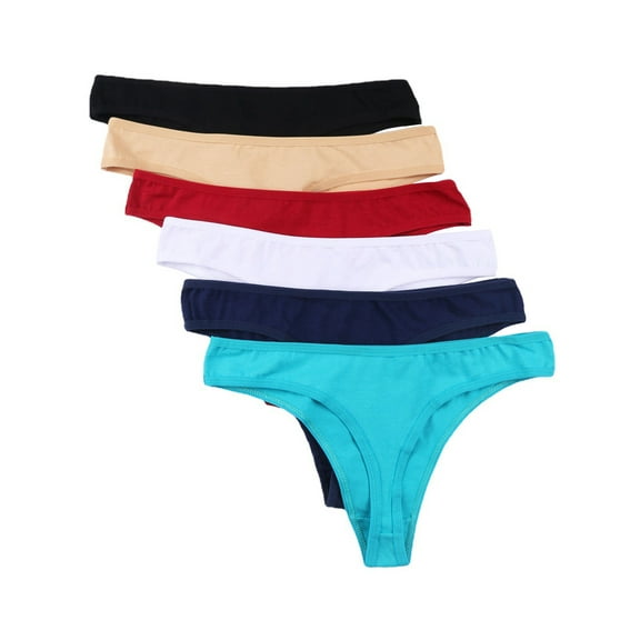 GaaiKei Women's Cotton Thongs Breathable Bikini Panties Underwear 6-Pack,Size 7