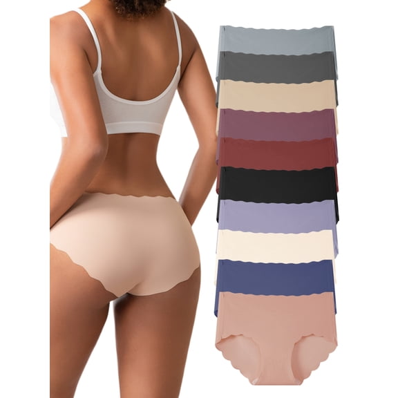 GaaiKei Women's No Show Stretch Ice Silk Bikini Briefs Mid Waist Seamless Underwear Invisible Breathable Panties 10 Pack , Size 5