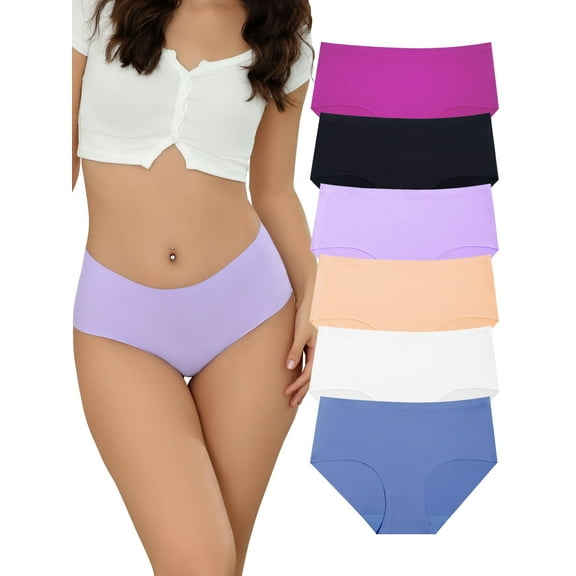 GaaiKei Women's Seamless Bikini Panties Mid Rise No Show Underwear with Cotton Crotch 6 Pack Size 7