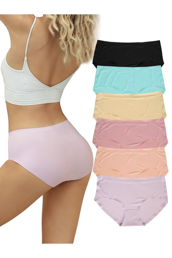Women's Seamless Bikini Underwear No Show Briefs Panties 6 Pack, Multicolor, Size 7
