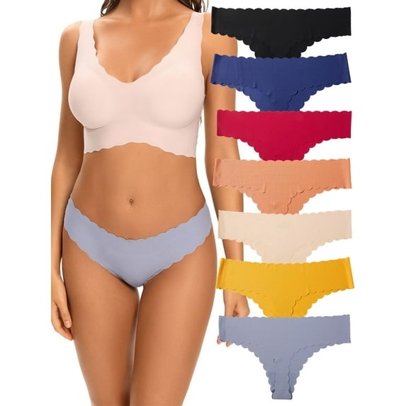 GaaiKei Seamless Thongs for Women No Show Thong Wave Edge Stretch Sexy Panties Underwear 7 Pack