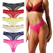 GaaiKei Women's Sexy Sheer Panties Thongs Mesh G-Strings Cotton Brief Underwear 6-Pack,Size 4