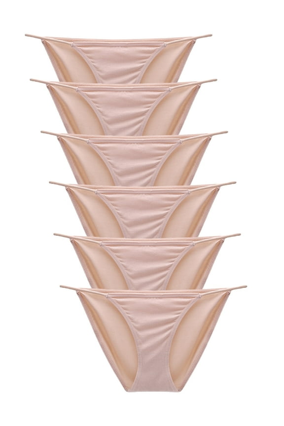 Women's String Bikini Underwear Sexy Low Rise Briefs Panties,6-Pack,Nude,Size 5