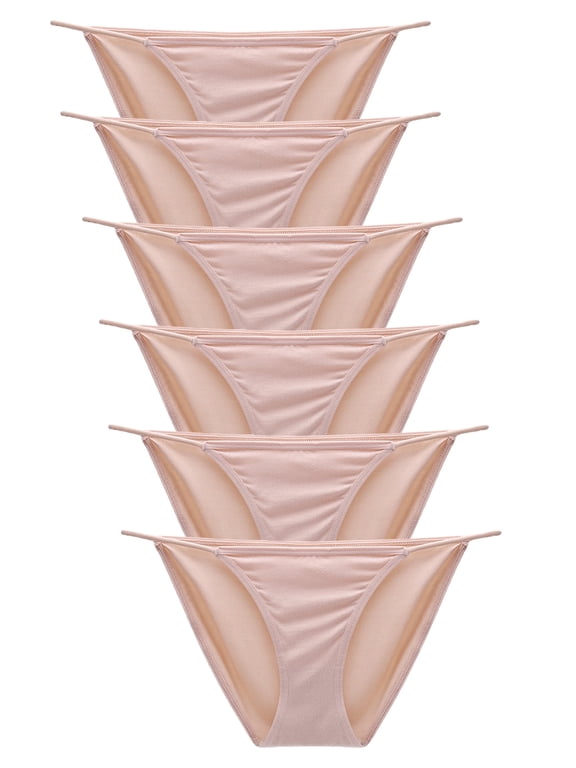 Women's String Bikini Underwear Sexy Low Rise Briefs Panties,6-Pack,Nude,Size 7