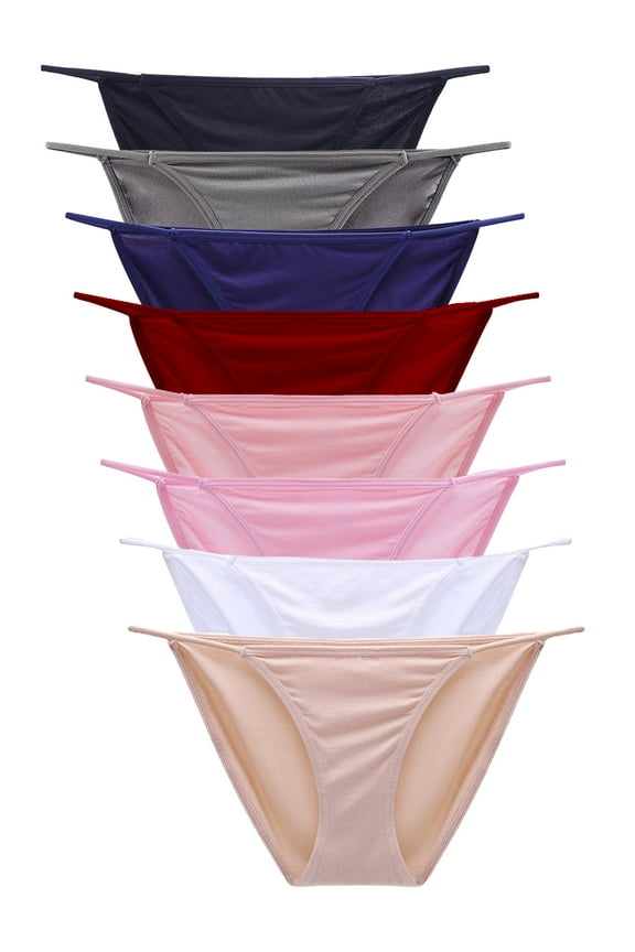 Women's String Bikini Underwear Sexy Low Rise Briefs Panties,8-Pack,Multicolor,Size 4