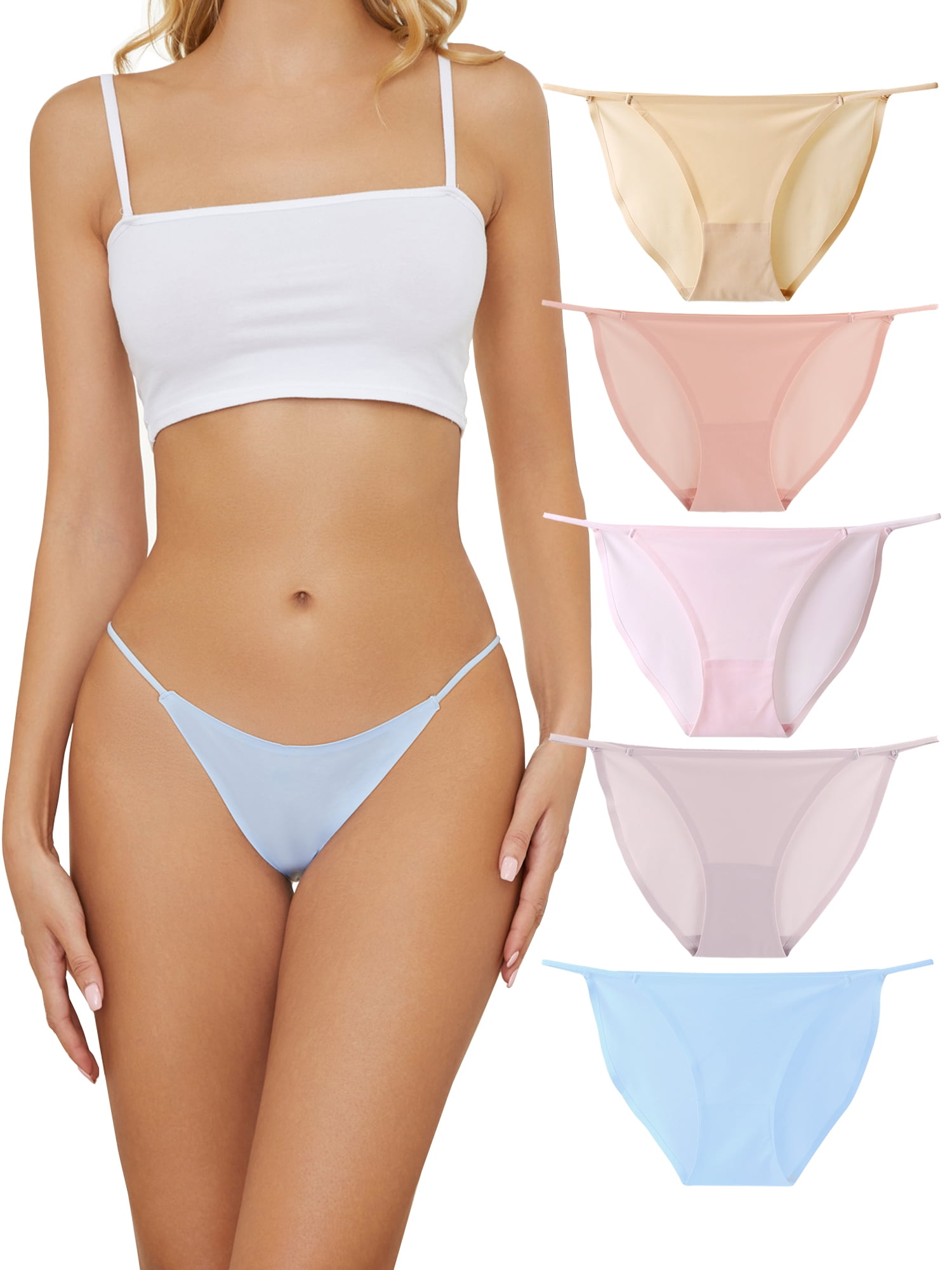 GaaiKei Women's String Bikini Underwear Sexy Seamless Panties,5-Pack,Size 6  
