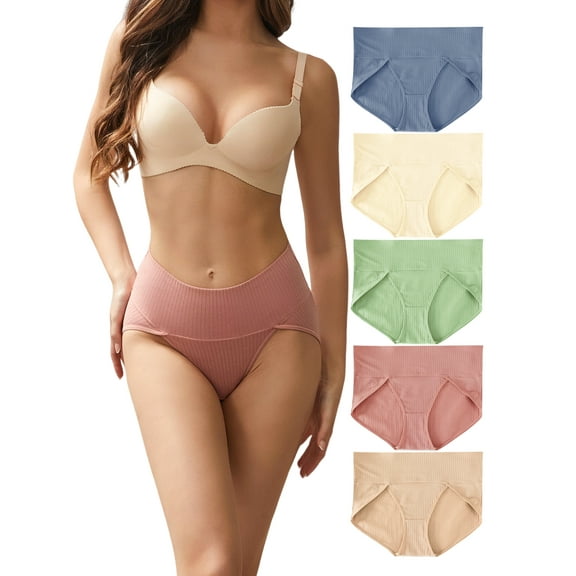 GaaiKei Women's Underwear Plus Size Cotton Panties High Waisted Stretch Hipster Underpants 5 Pack