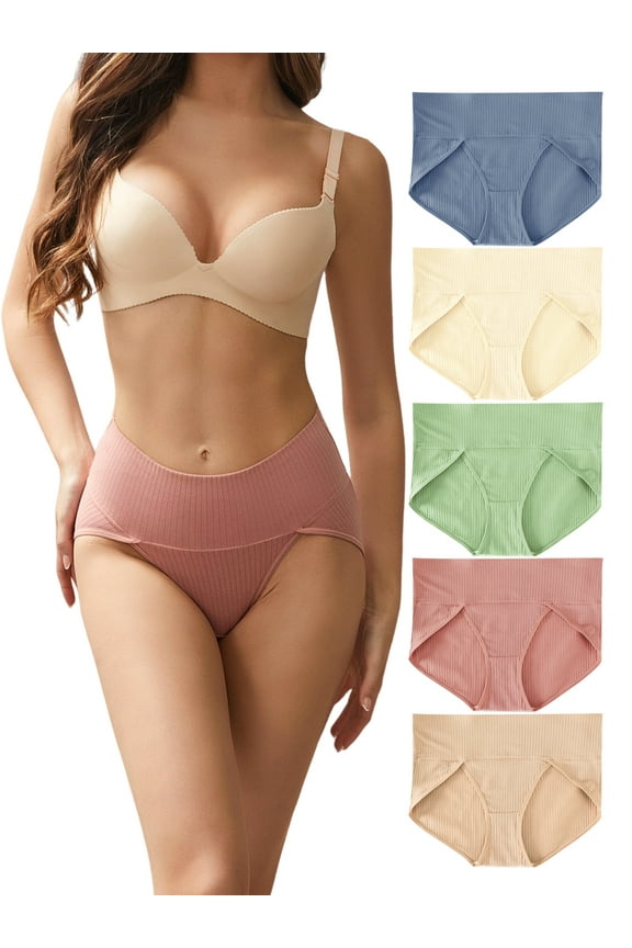Women's Underwear Plus Size Cotton Panties High Waisted Stretch Hipster Underpants 5 Pack