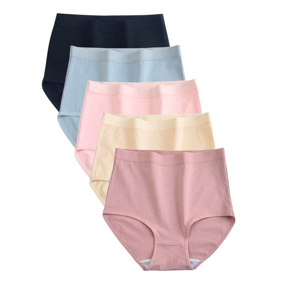GaaiKei Womens Cotton Underwear High Waist Full Coverage Briefs Tummy Control Panties Stretch Underpants 5 Pack, Size 5