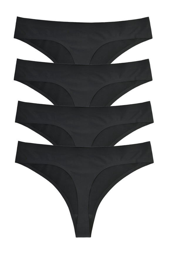 Womens Mid-Rise Seamless Thongs Comfy Ladies Underwear G-Strings Panties,4-Pack,Black,Size 6