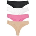 thumbnail image 1 of GaaiKei Womens Mid-Rise Seamless Thongs Comfy Ladies Underwear G-Strings Panties,4-Pack,Multicolor,Size 7, 1 of 5