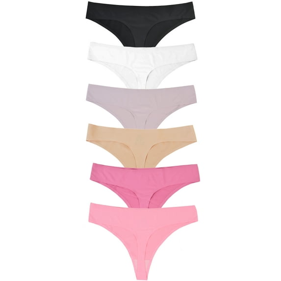GaaiKei Womens Mid-Rise Seamless Thongs Comfy Ladies Underwear G-Strings Panties,6-Pack,Multicolor,Size 6