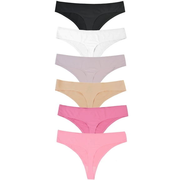 GaaiKei Womens Mid-Rise Seamless Thongs Comfy Ladies Underwear G-Strings Panties,6-Pack,Multicolor,Size 6
