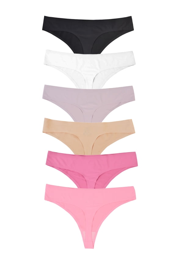 Womens Mid-Rise Seamless Thongs Comfy Ladies Underwear G-Strings Panties,6-Pack,Multicolor,Size 6