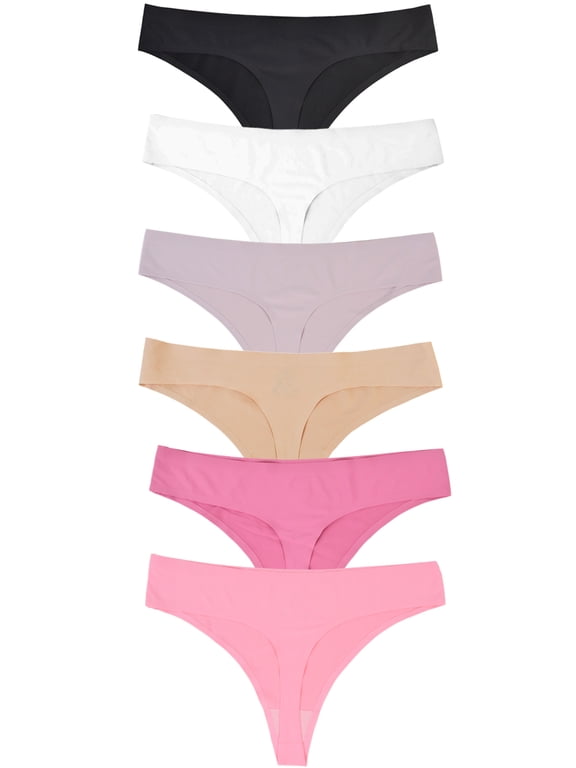 Womens Mid-Rise Seamless Thongs Comfy Ladies Underwear G-Strings Panties,6-Pack,Multicolor,Size 8