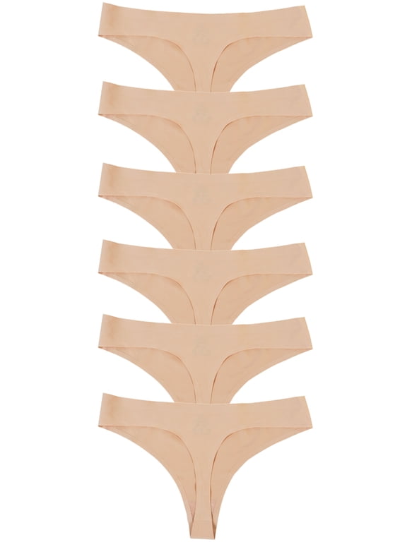 Womens Mid-Rise Seamless Thongs Comfy Ladies Underwear G-Strings Panties,6-Pack,Nude,Size 4