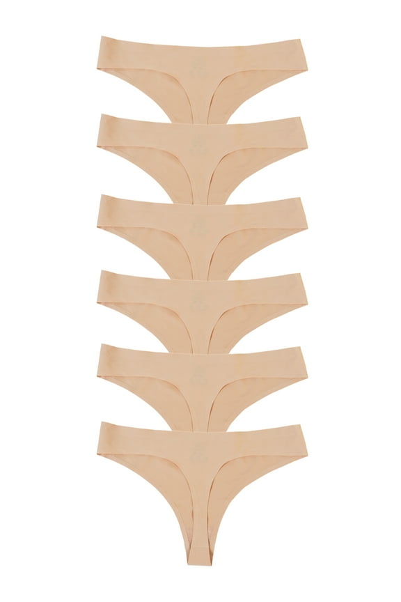 Womens Mid-Rise Seamless Thongs Comfy Ladies Underwear G-Strings Panties,6-Pack,Nude,Size 6