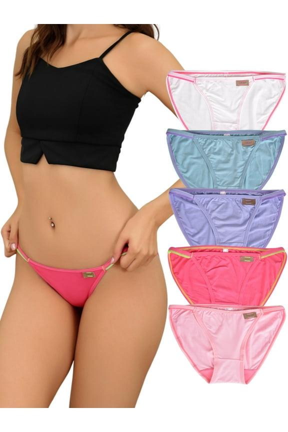 Womens Underwear High Cut String Bikini Panties Low Rise Hipster Ladies Sexy Cheeky Underwear 5 Pack,Size 8