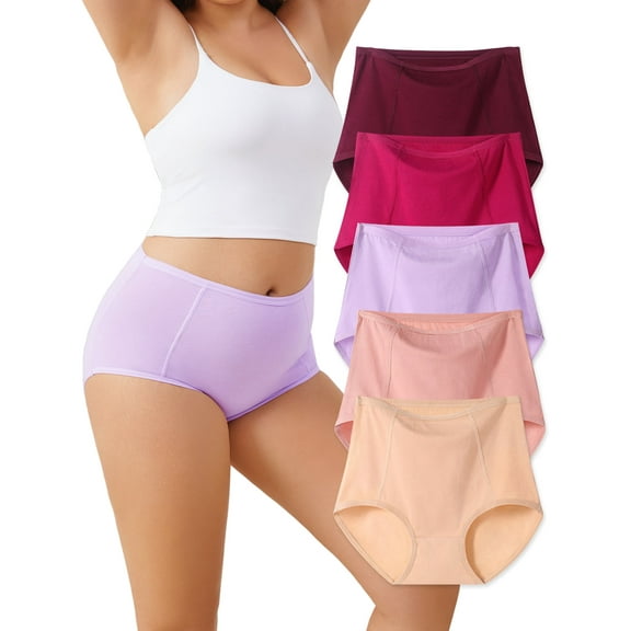 GaaiKei Womens High Waisted Underwear Cotton Full Coverage Ladies Panties Stretch Underpants 5 Pack, Size 6