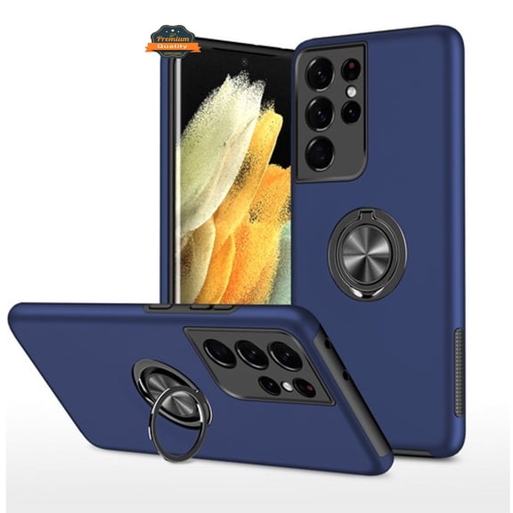 For Gabb Phone 4 Pro Military Grade Hybrid Case with Flat Metal Ring 360° Rotation Kickstand, Slim Fit Back Hard PC Phone Case Cover Blue