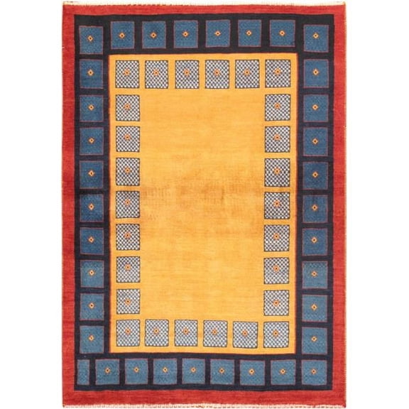 Gabbeh Collection Hand-Knotted Lamb's Wool Area Rug- 3' 5' X 4' 10'