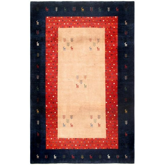 Gabbeh Collection Hand-Knotted Lamb's Wool Area Rug- 4' 4' X 7' 0'