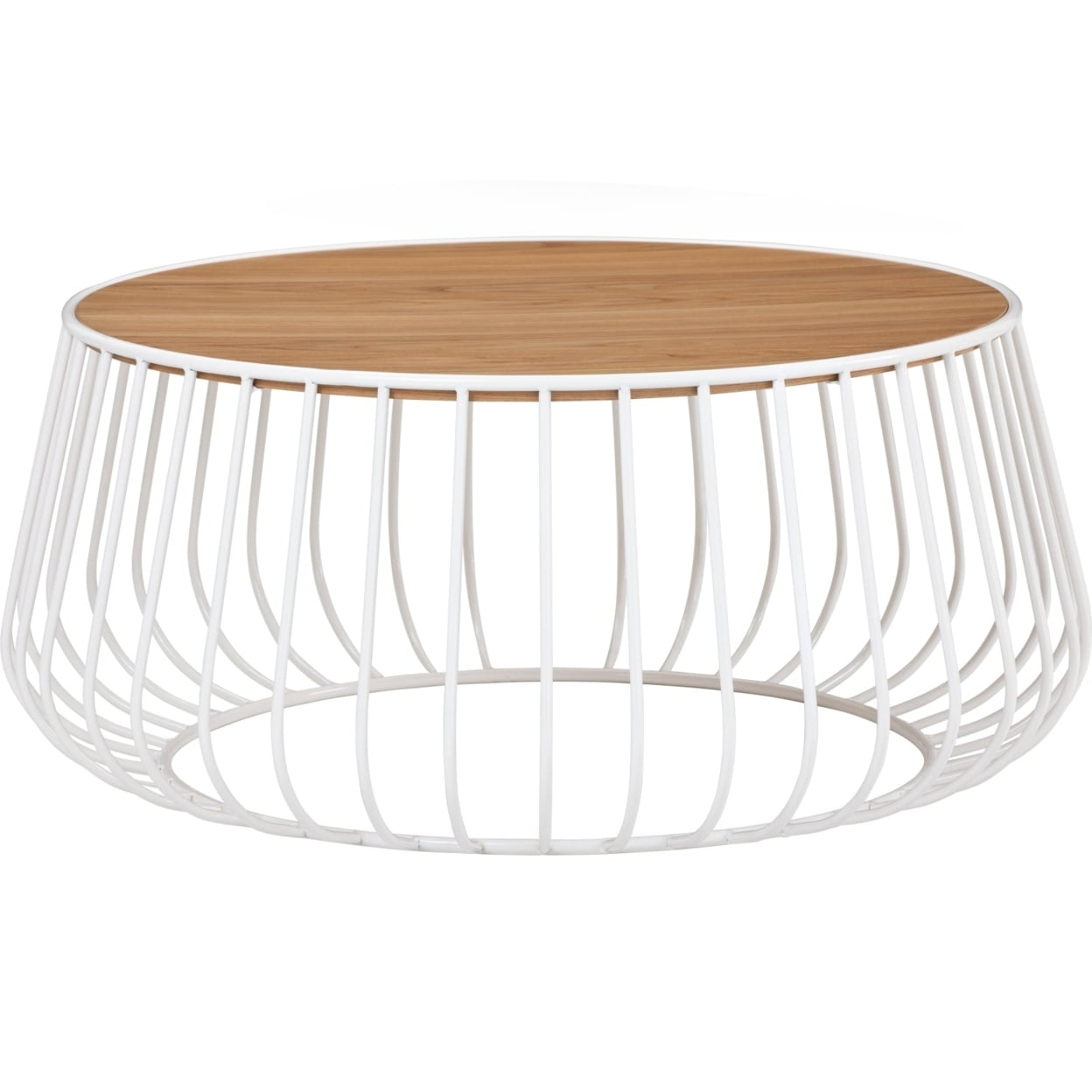 Gabbia 31.5'' White Metal and Natural Wood Round Coffee Table