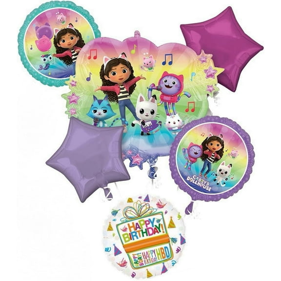Gabby Birthday Party Supplies Cats and Dollhouse 6pc Balloon Bouquet Decorations