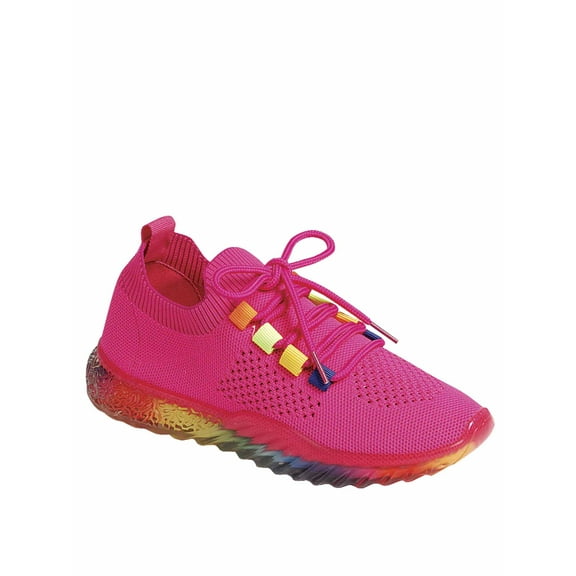Gabby Rainbow Sole Knit Sock Stretch Elastic Mesh Slip On Fashion Sneaker (Fuchsia, 8)