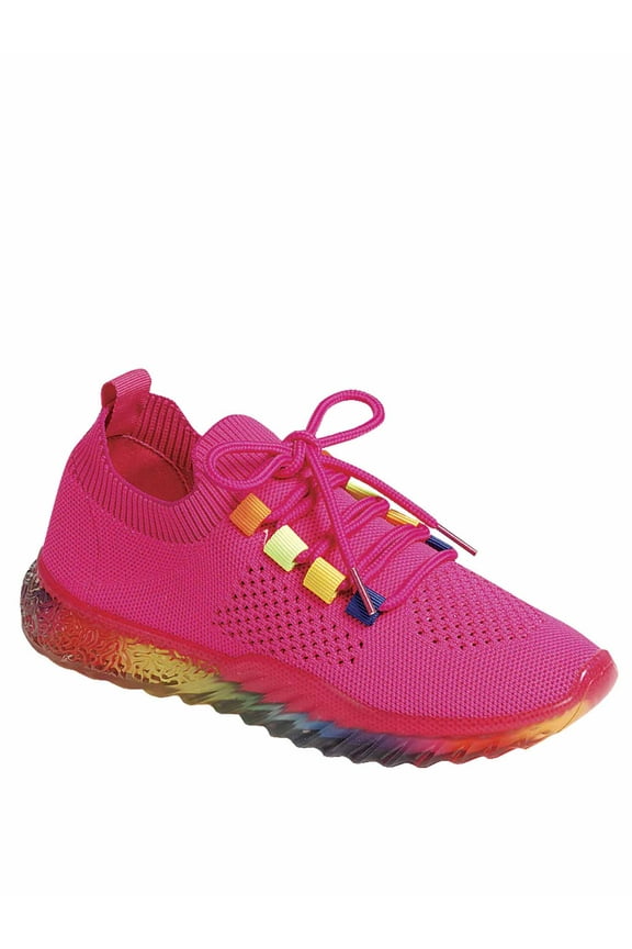Gabby Rainbow Sole Knit Sock Stretch Elastic Mesh Slip On Fashion Sneaker (Fuchsia, 8)