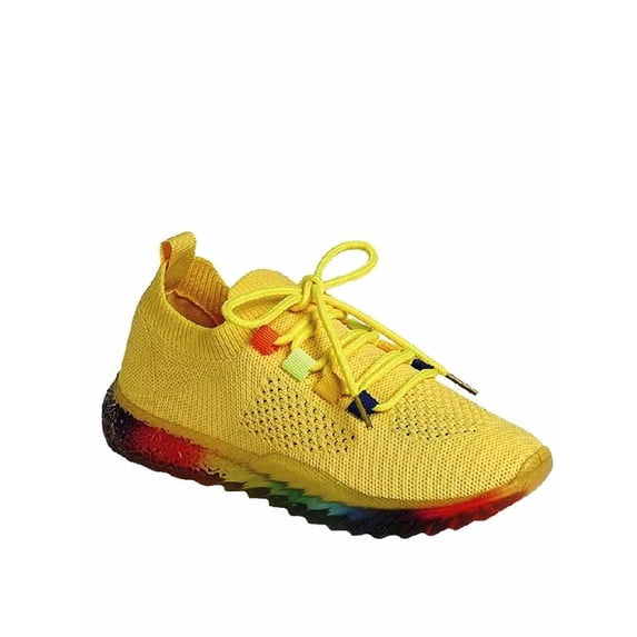 Gabby Rainbow Sole Knit Sock Stretch Elastic Mesh Slip On Fashion Sneaker (Yellow, 7)