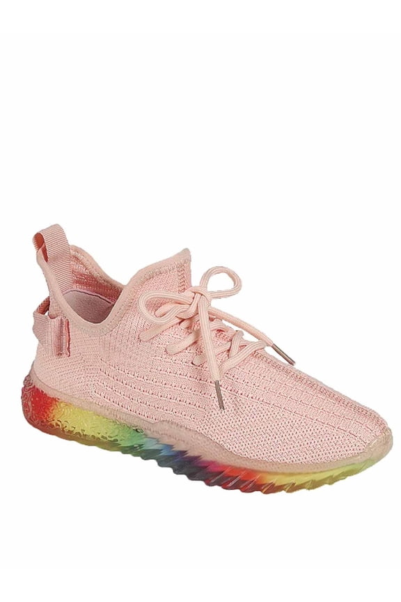 Gabby Rainbow Sole Lace Up Look Slip On Fashion Sneaker ( Pink, 5)