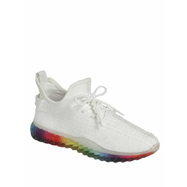 LaShelah Gabby Rainbow Sole Lace Up Look Slip On Fashion Sneaker White 7 Women s