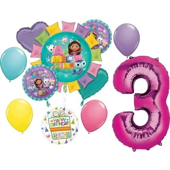 Gabby's 3rd Birthday Party Supplies Cats and Dollhouse Balloon Bouquet Decorations