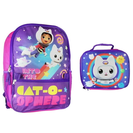 Gabby's Doll House 2 Piece School Travel Backpack Set For Girls With Detachable Insulated Lunch Box