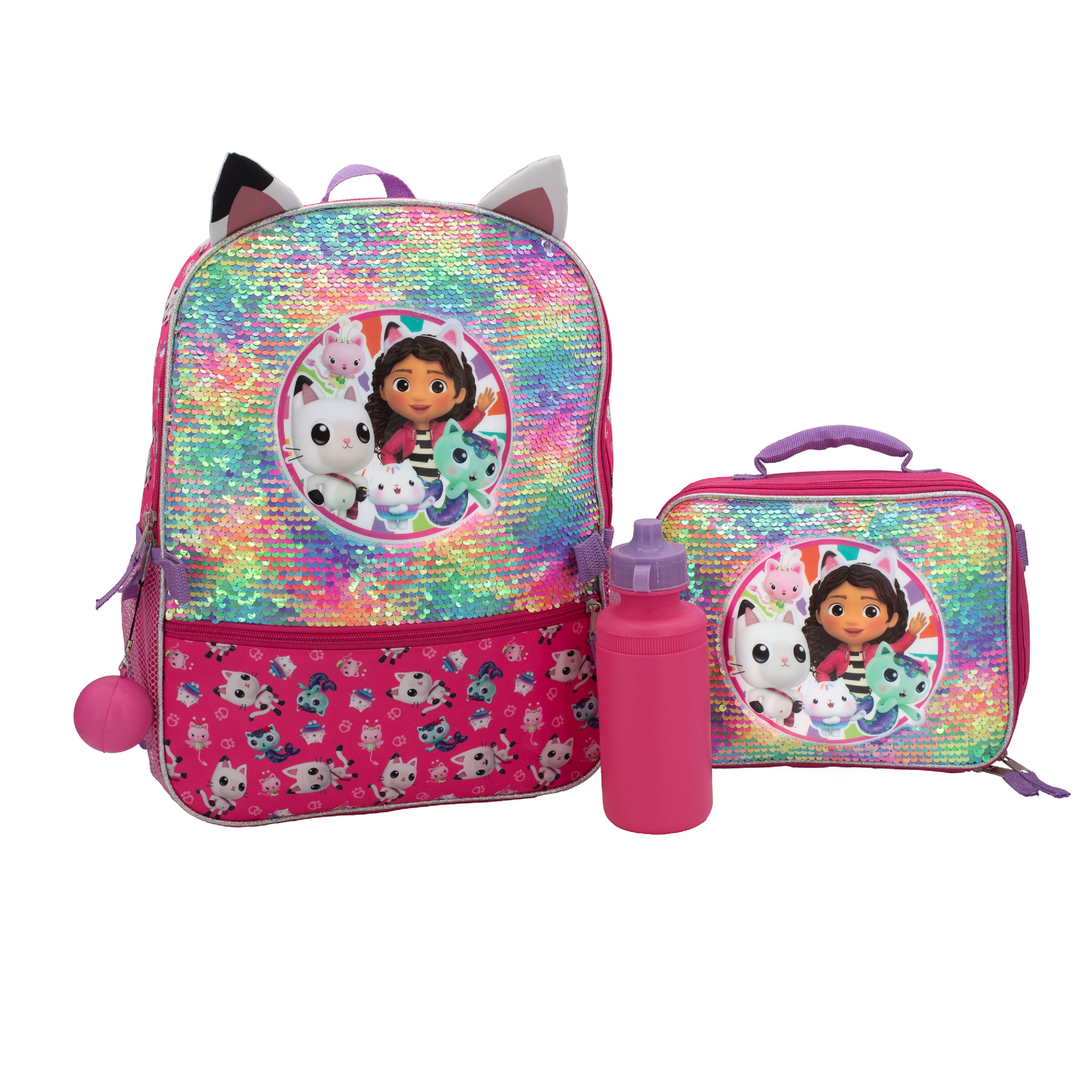 Bluey Girls & Boys Toddler 4 Piece Backpack Set for Kindergarten School Bag  with Front Zip Pocket Mesh Side Pockets Insulated Lunch Box Water Bottle  and Squish Ball Dangle