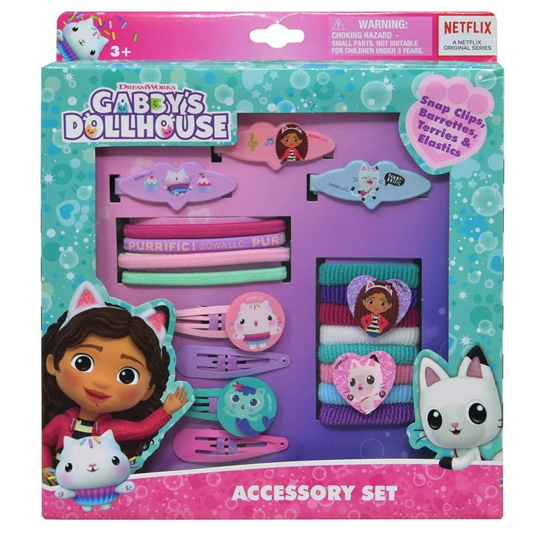 Gabby's Dollhouse 20pc Accessory Set in box- 4 snap clips, 3
