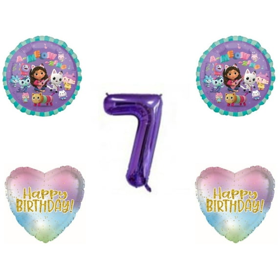 Gabby's Dollhouse 7th Seventh Birthday Party Balloons Decorations Cats Purple