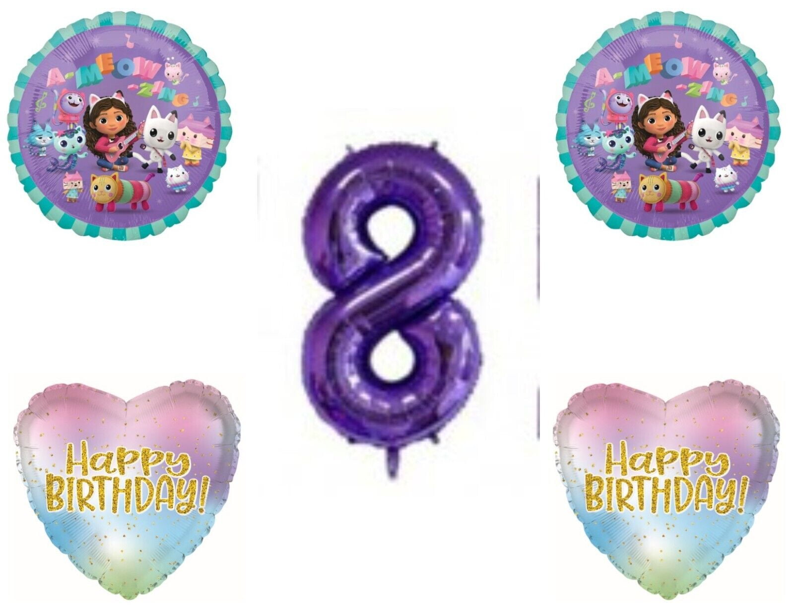 Gabby's Dollhouse 8th Eighth Birthday Party Balloons Decorations Cats Purple
