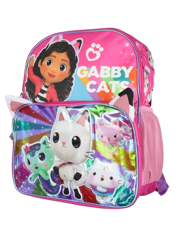 Backpack Gabby Cats Friends Pandy MerCat Cakey Raised Character 14" School Backpack Bag For Kids