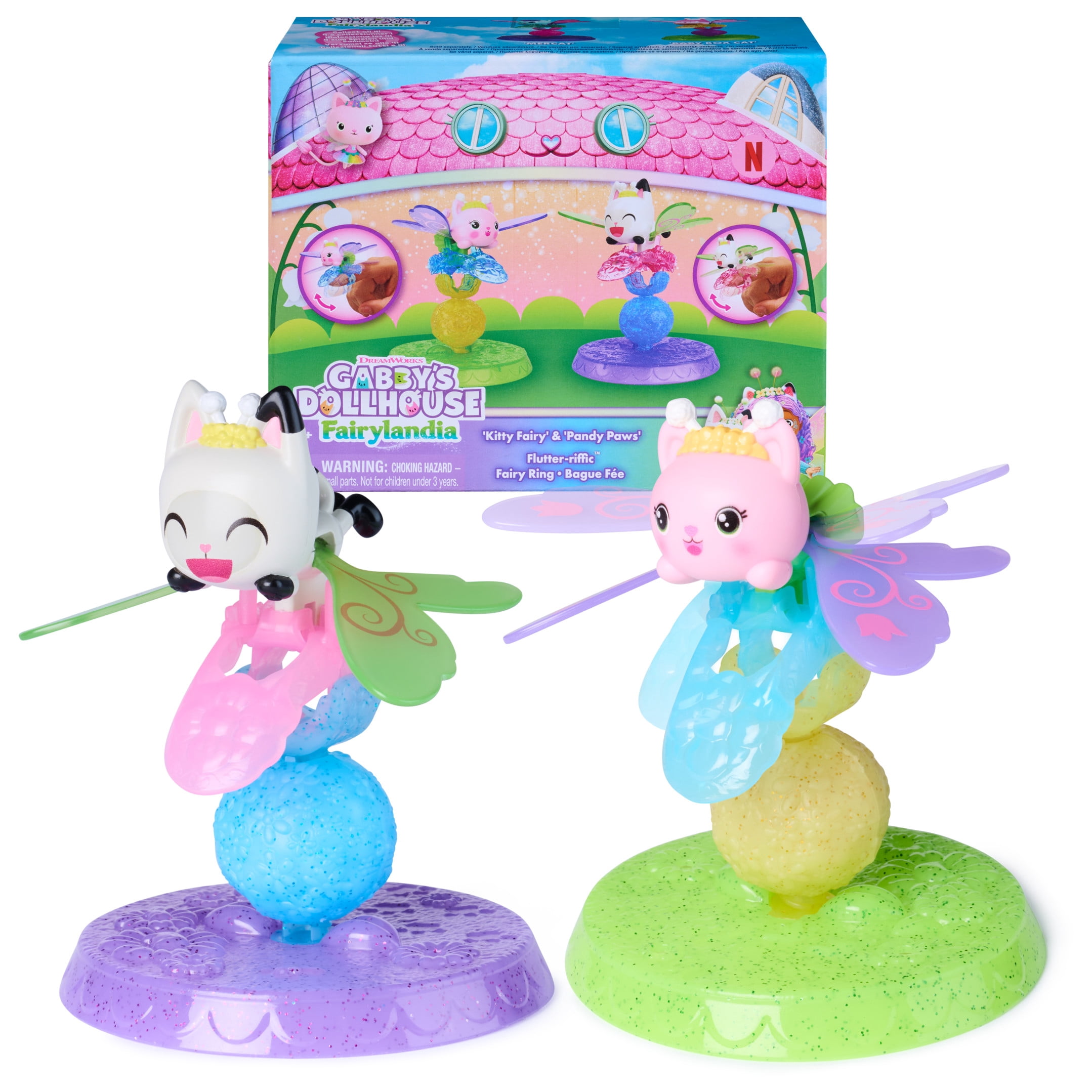 Gabby's Dollhouse Fairylandia, Kitty Fairy & Pandy Paws Flutter-riffic Fairy Rings 2-Pack, For Ages 3 and up