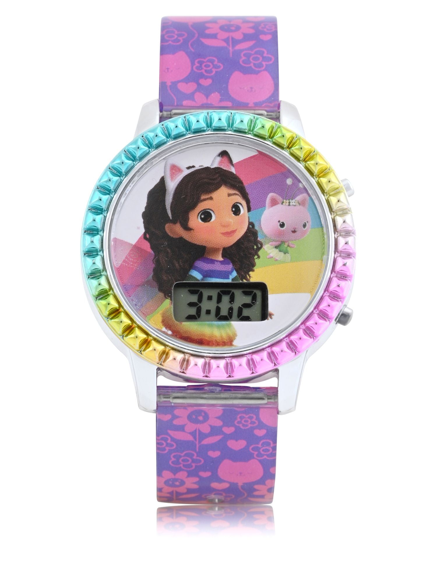 Gabby's Dollhouse Flashing Lights LCD Watch with Printed Strap GAB4065WM