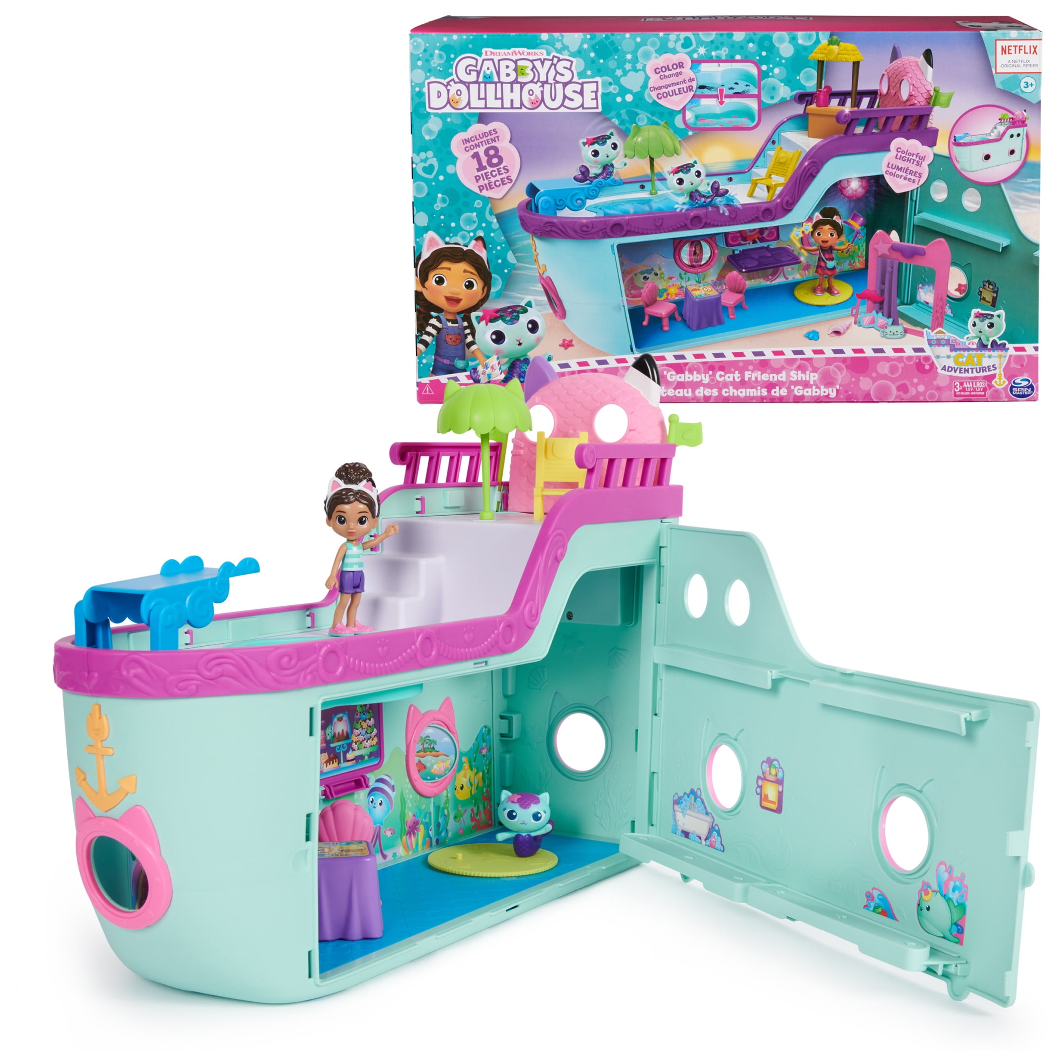 Gabbys Dollhouse, Gabby Cat Friend Ship Cruise Ship Toy Vehicle Playset, for Kids Age 3 and up