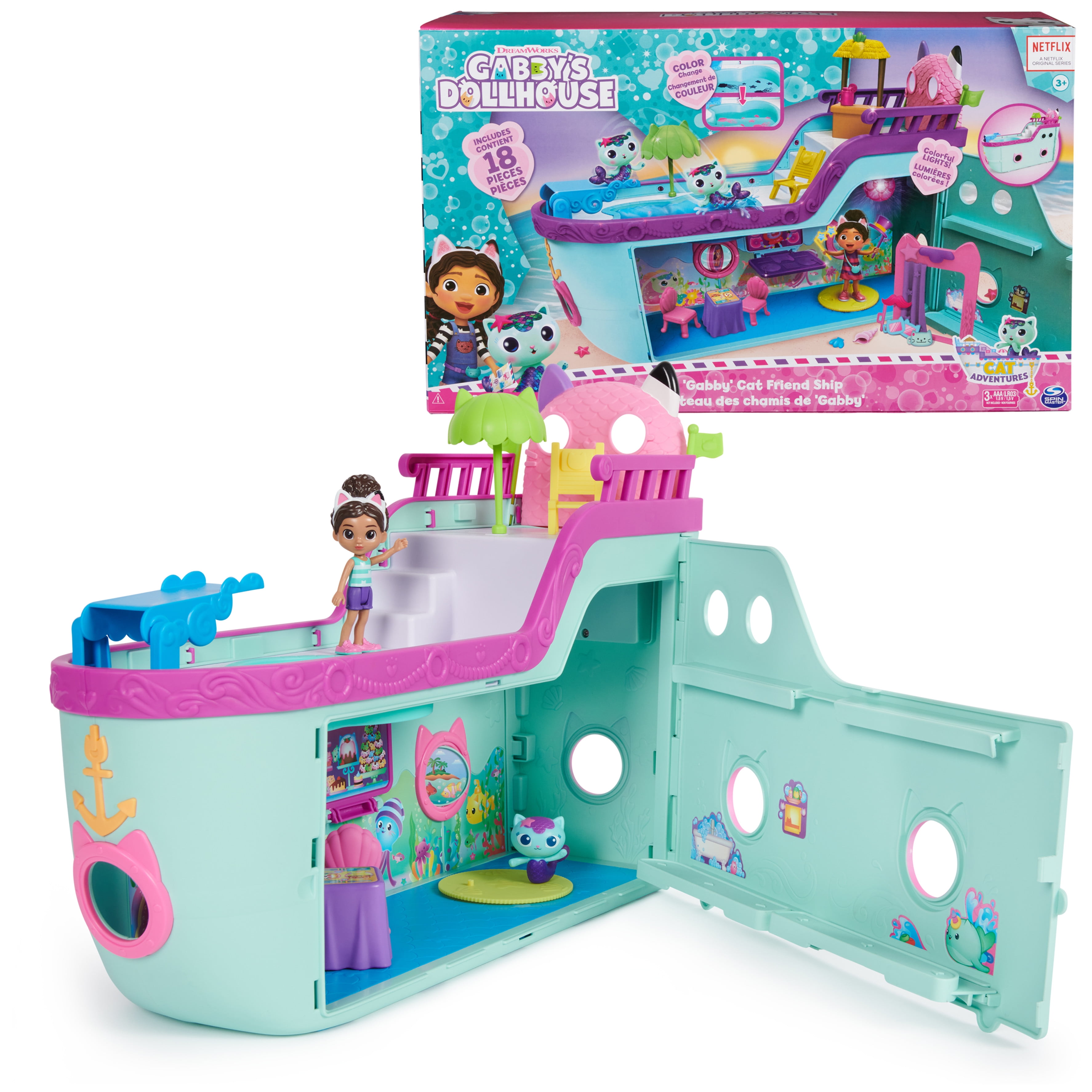 Gabby’s Dollhouse, Gabby Cat Friend Ship Cruise Ship Toy Vehicle Playset,  for Kids age 3 and up