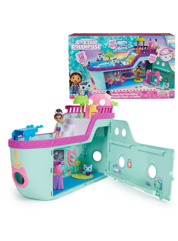 Gabby’s Dollhouse, Gabby Cat Friend Ship Cruise Ship Toy Vehicle Playset, for Kids age 3 and up