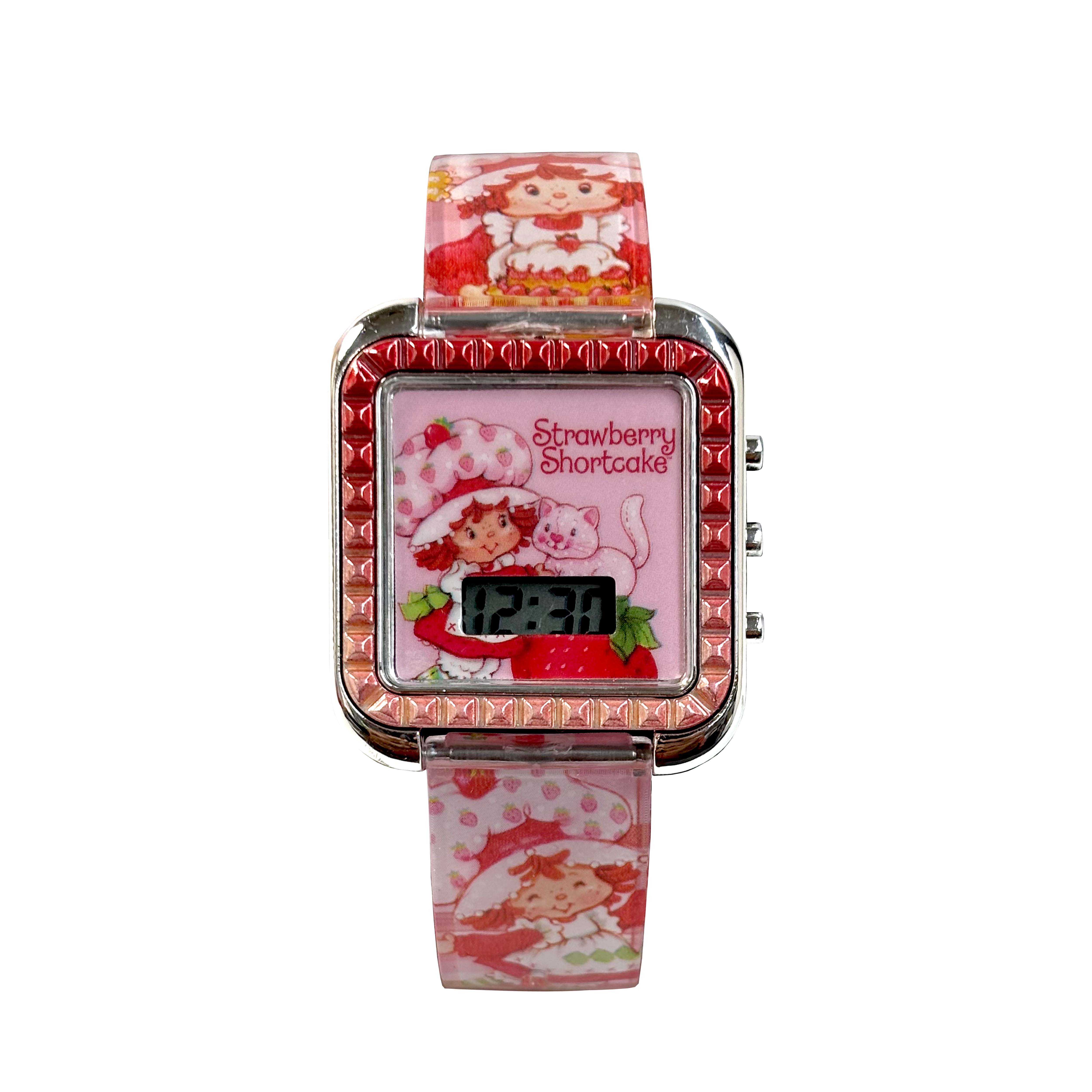 Strawberry Shortcakse Girls Checkered Printed Silicone Strap Watch with Matching Square Light- Up Case; STR4029WM